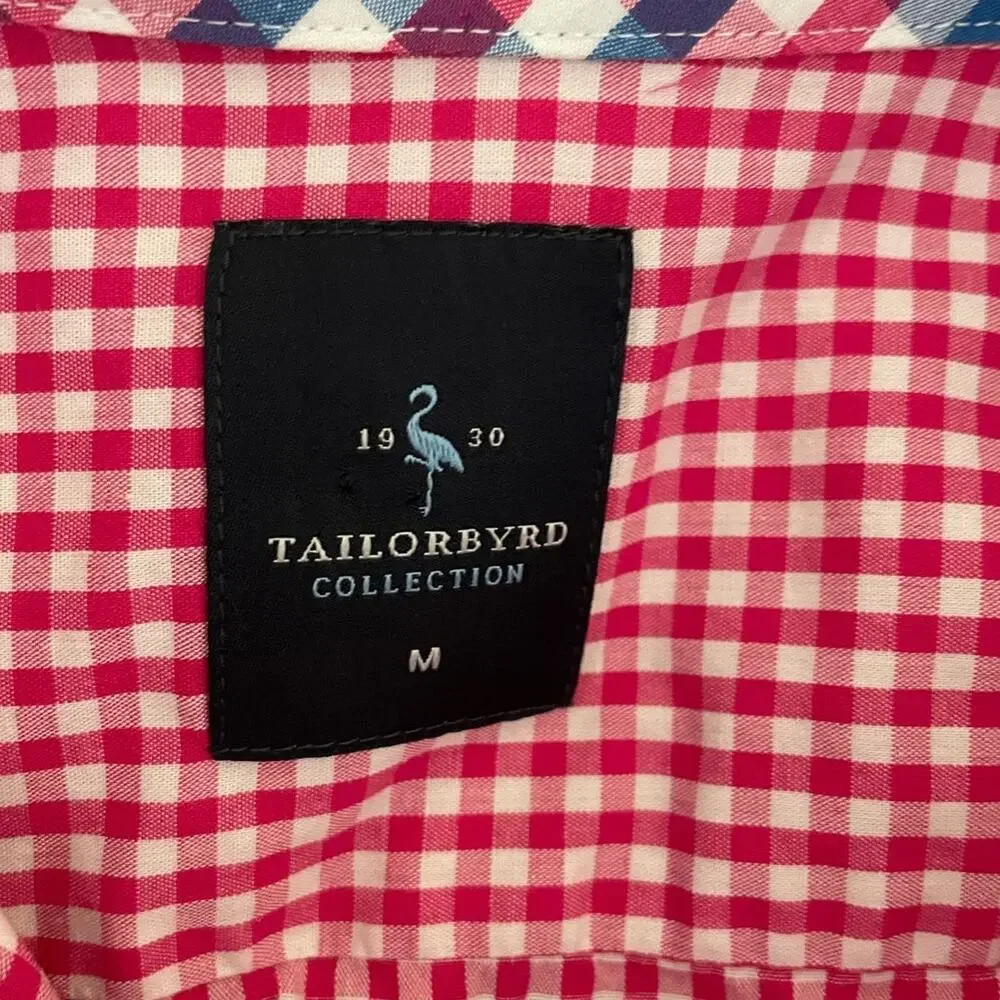 TailorByrd Mens Shirt M Pink Checked Button Up‎ Preppy Contrast Office Travel - Picture 2 of 11